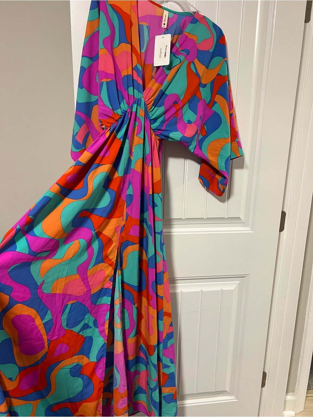 Tyche NWT Colorful Abstract Print Kimono Sleeve Maxi Dress size Small